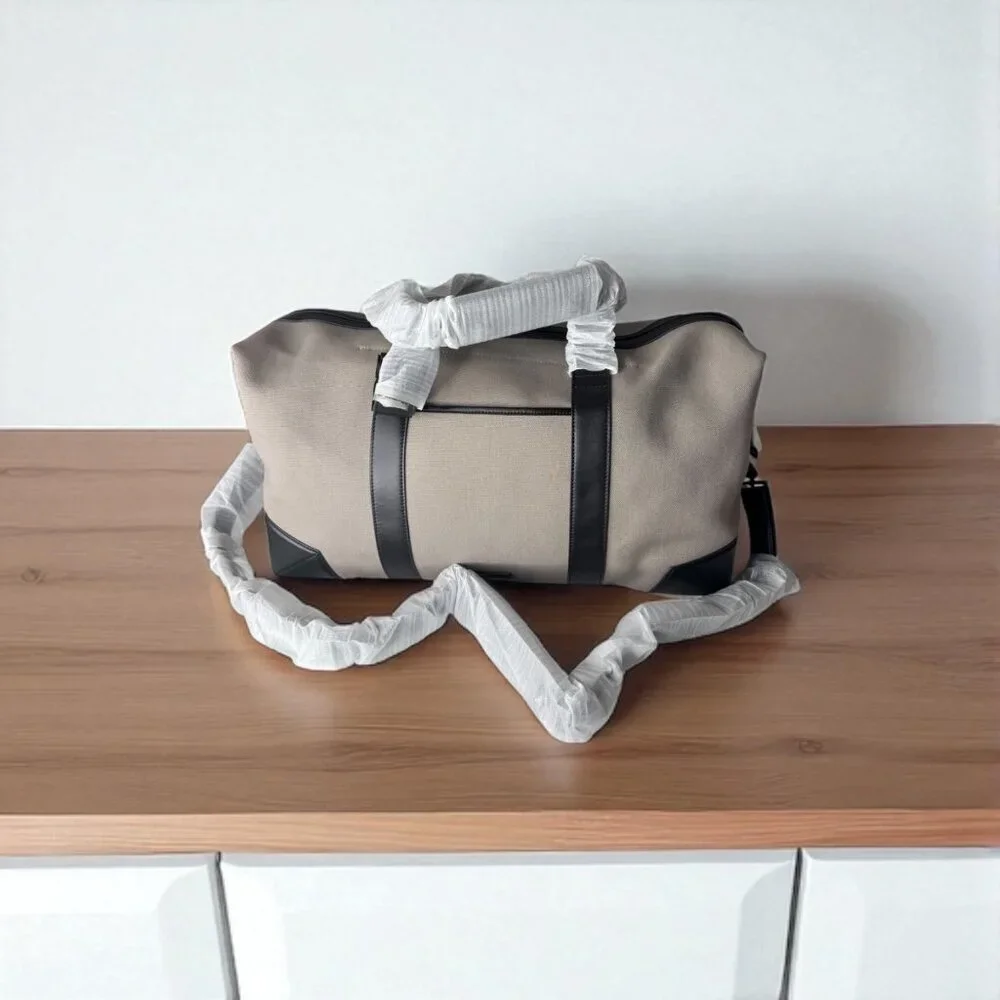 $475 NEW URI MINKOFF Waverley Weekender Taupe Black Bag Travel Canvas Leather